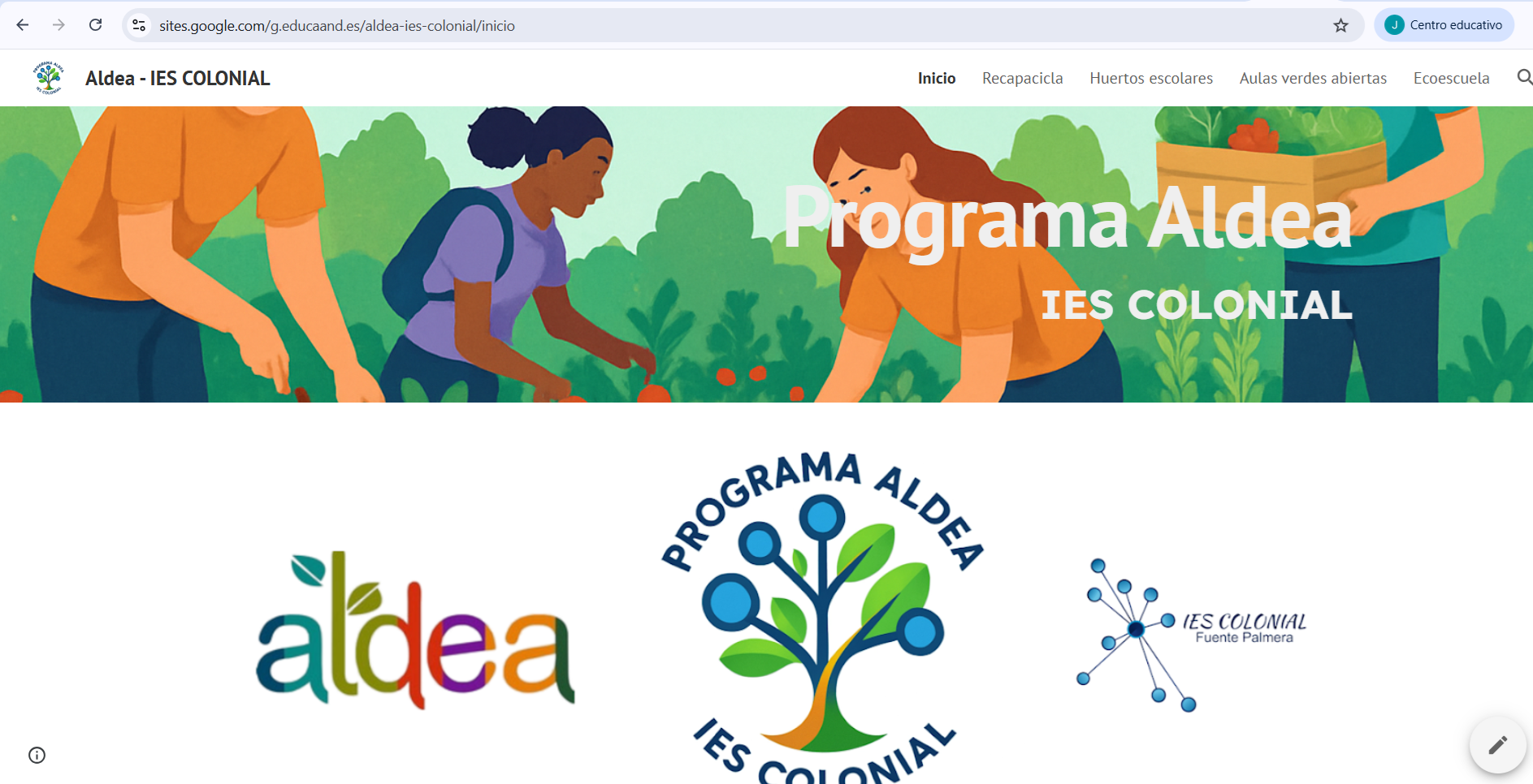 Portada del Sites del Programa ALDEA del IES COLONIAL